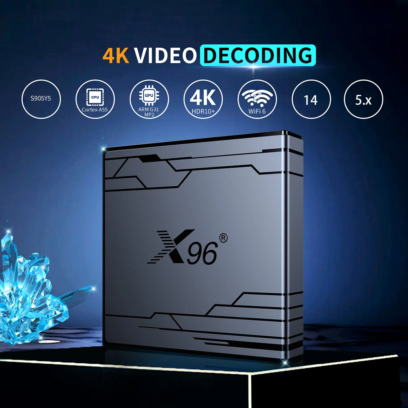 

ТВ-приставка X96 NEX на Android 14.0 с процессором Amlogic S905Y5, поддержка 4K@60fps, Wi-Fi 2.4G&5G, Wi-Fi 6, Bluetooth 5.0, медиаплеер, HDR10+