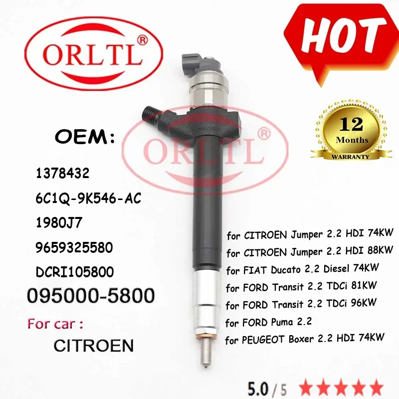 New Common Rail Fuel Injector 095000-5800 5801 6C1Q-9K546-AC For Citroen 2.2 / Fiat 2.2 / Ford 2.2 Peugeot