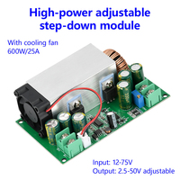 600W 25A DC-DC Step Down Power Supply w/ Fan 95% Eff Adjustable Voltage Converter Module 12-75V to 5V 9V 12V 24V 48V Buck Module