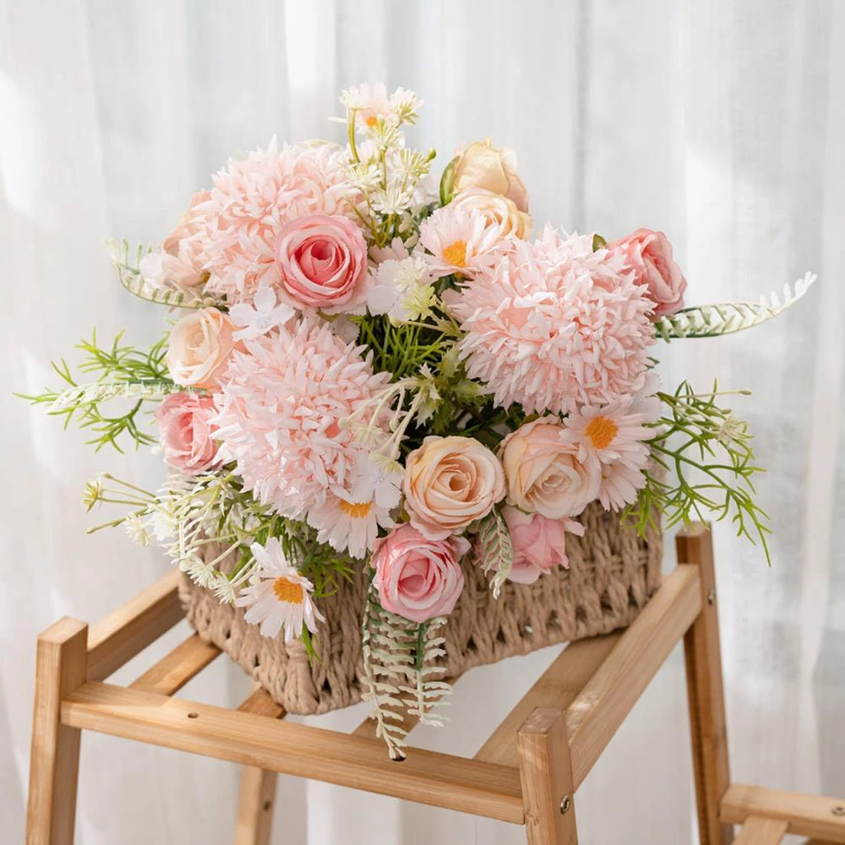 1/3PCS Künstliche Blumen Hochzeit Hause Raum Dekoration Brautstrauß Garten Gefälschte Seide Rosen Hortensien Vase Diy Geschenk party Hof – Detail 4