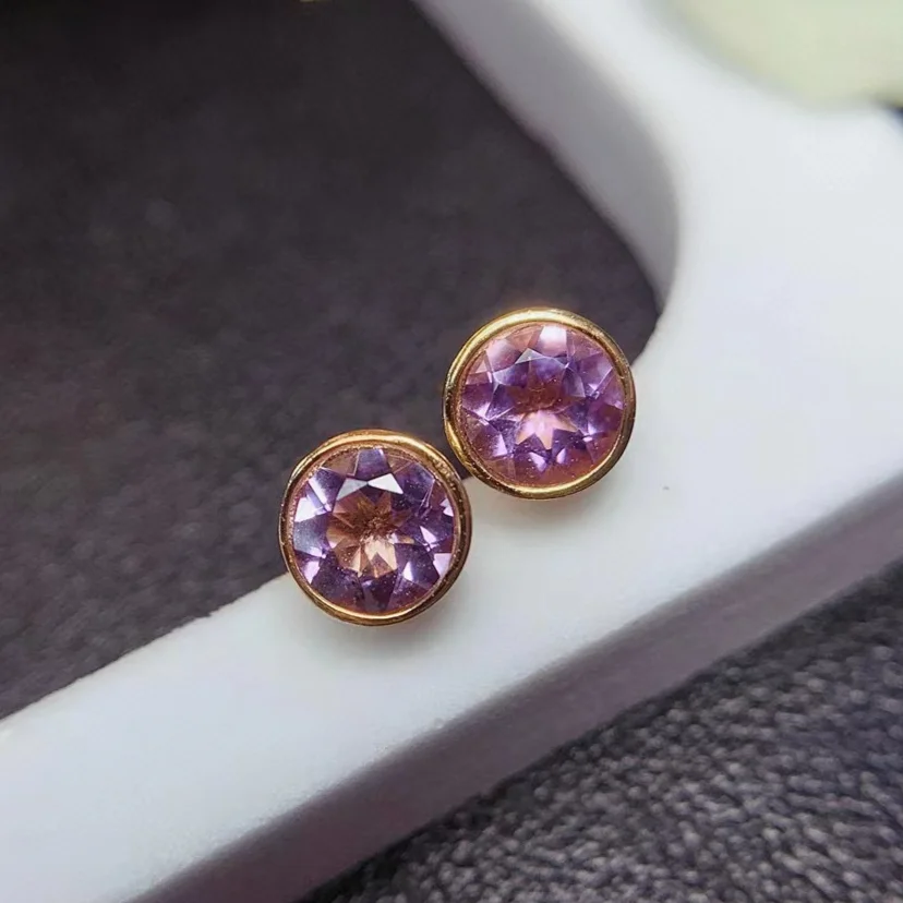 Allergy Free 925 Silver Amethyst Stud Earrings 5mm Total 1ct Natural Amethyst Earrings 18K Gold Plated Amethyst Jewelry