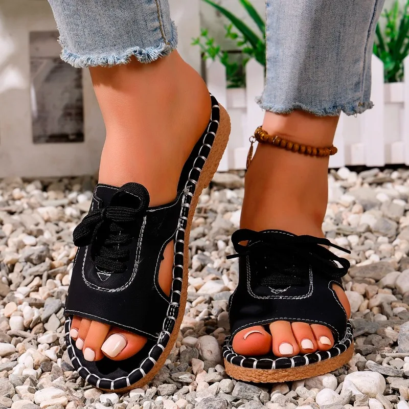 

Шлепанцы, женские сандалии, новинка 2024, летняя женская обувь на танкетке, повседневные шлепанцы на платформе, женские шлепанцы с римским кружевом, Zapatos De Mujer