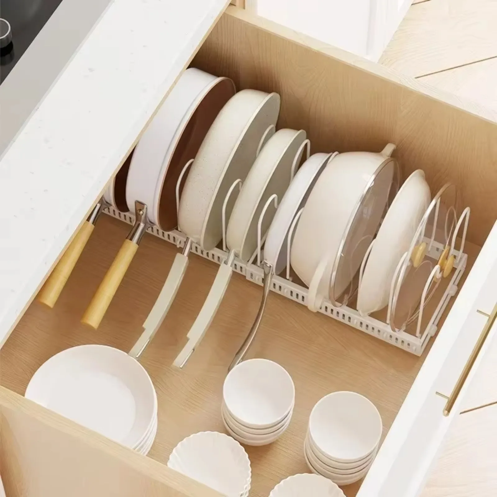 Kitchen Storage Rack Adjustable Iron Multilayer Retractable Cookware Organizer Dish Drying Holder Countertop Cabinet Pantry Home