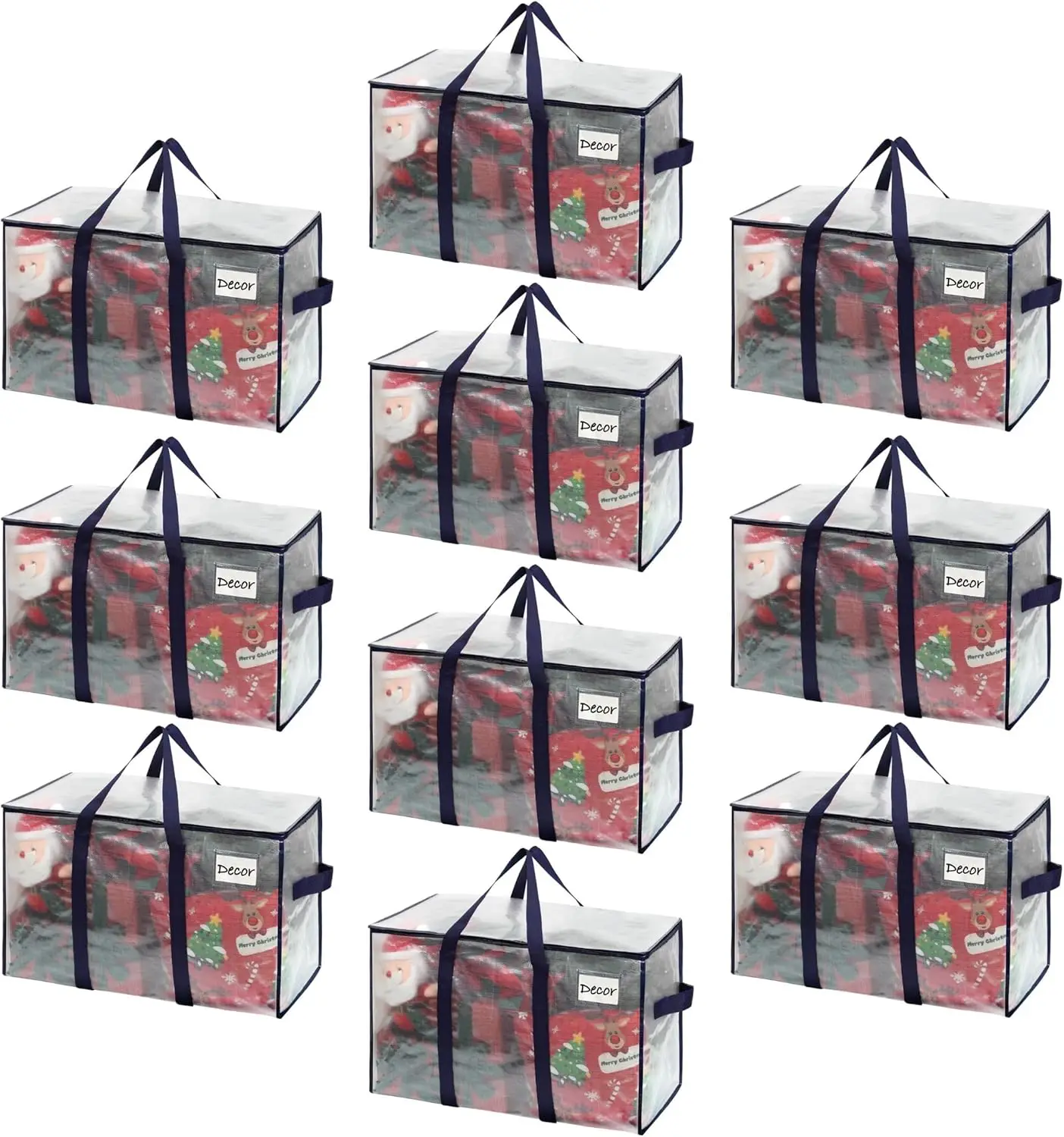 

10 Pack Clear Large Storage Bags with Lids - Heavy Duty Totes for Moving, Christmas Decor & College Packing