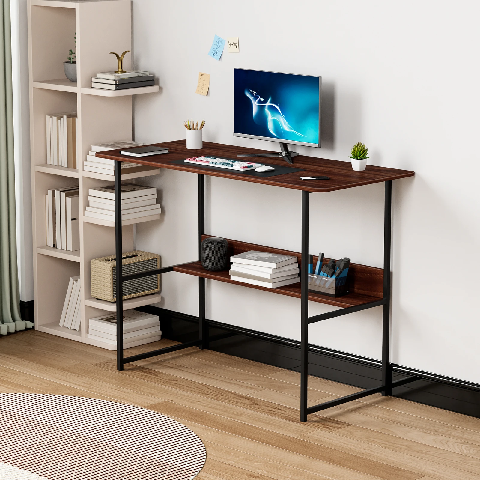 Study Computer Desk, Home Office Writing Small Desk, Bedroom Student Study Table, Simple Style PC Table, Black Metal Frame