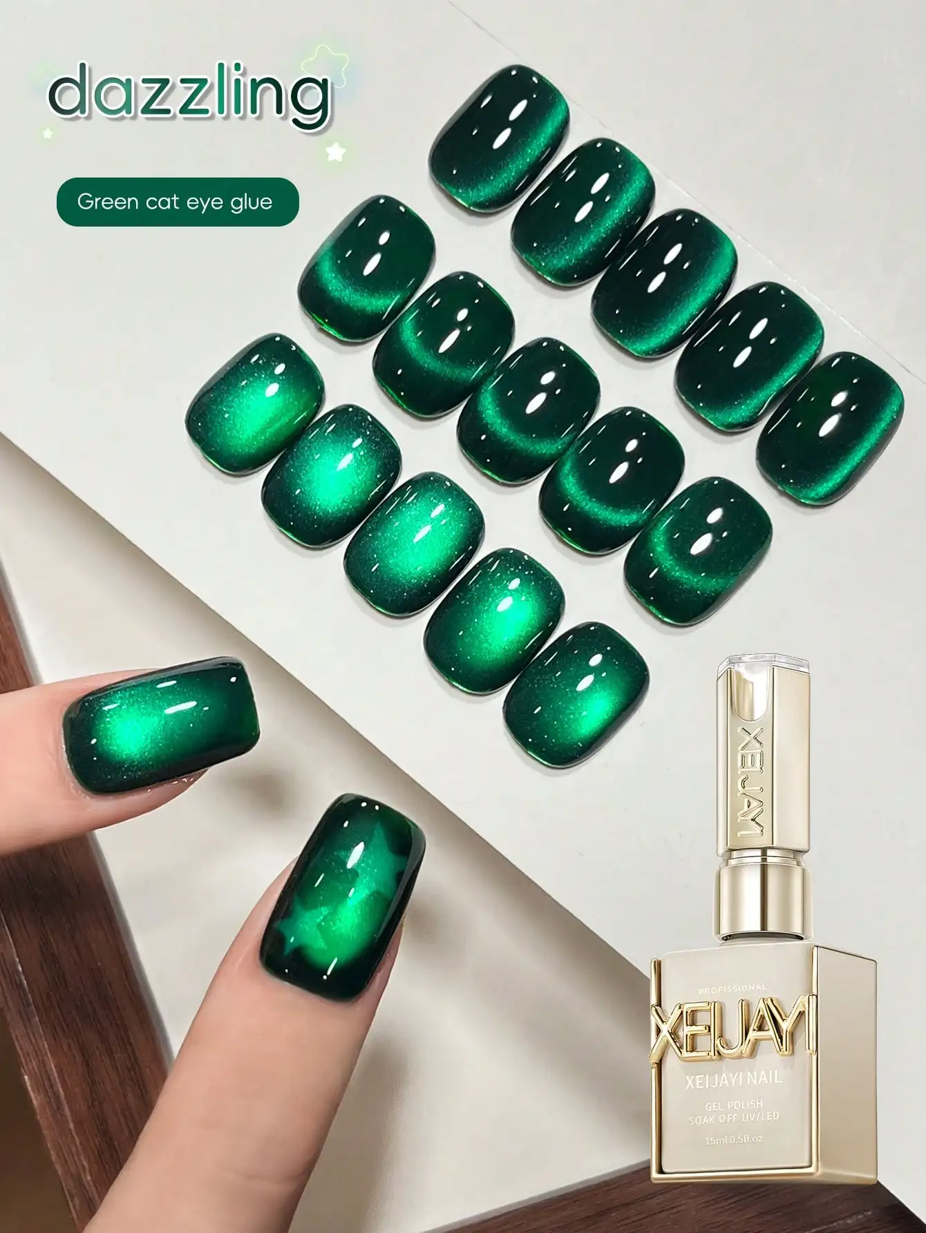 1 Stück grüner Cat-Eye-Gel-Nagellack, professionelle Salonqualität, einfach aufzutragen, perfekt für Heim-Maniküre und Nagelkunst-Enthusiasten.