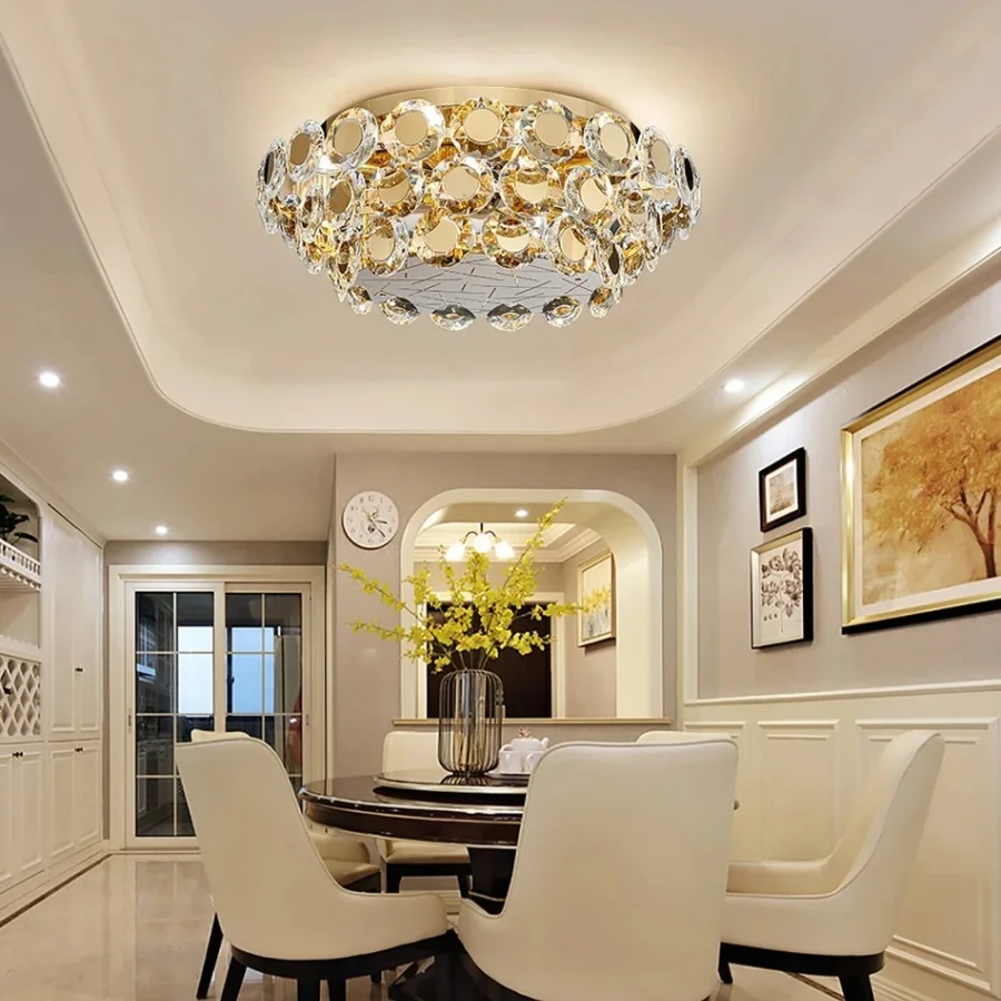 Modern LED Crystal Chandelier Luxury Gold Lustres Round Cristal Lamp For Living Room Bedroom Creative Home Decor Ceiling Light