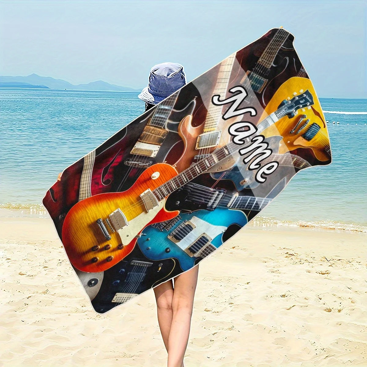 Custom Guitar Beach Towel Personalized Name Photo 160x80cm Microfiber Bath Towels All Season Soft Absorbent Blanket