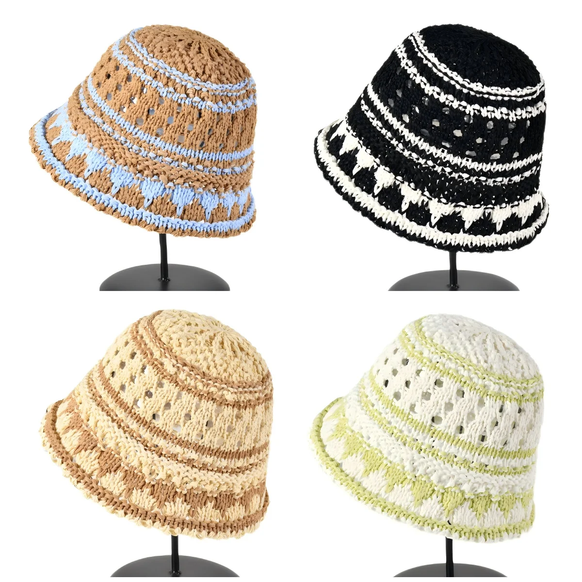 

2025 New Summer Striped Solid Hollow out Bowl Hats for Women's Casual Korean Foldable Sun Hat Bucket Hat Panama Travel Cap