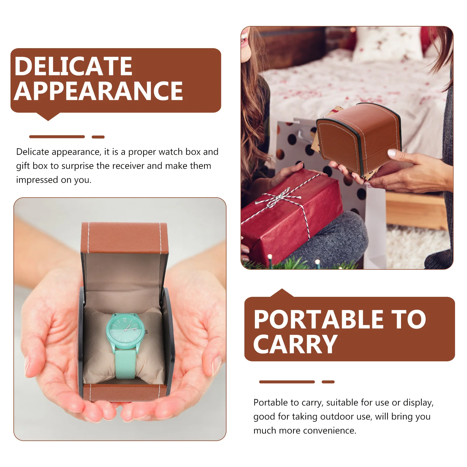 

Watch Box Single Pu Portable Watch Storage Case Travel Jewelry Organizer Display Holder Gift Box For Men Women