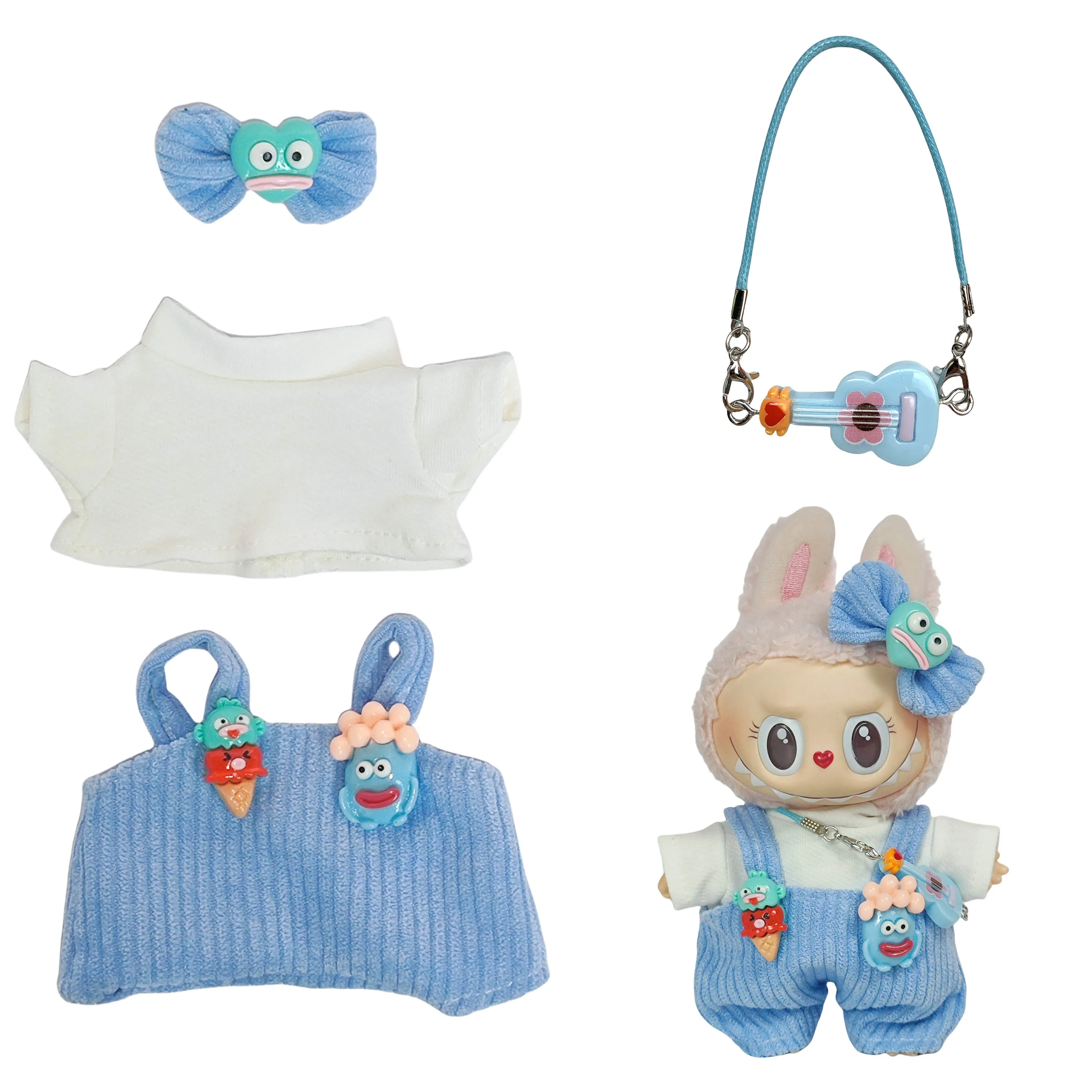 17cm Blind Box Keychain Labubu Outfit - Cute Ice Cream Overalls for Labubu Doll