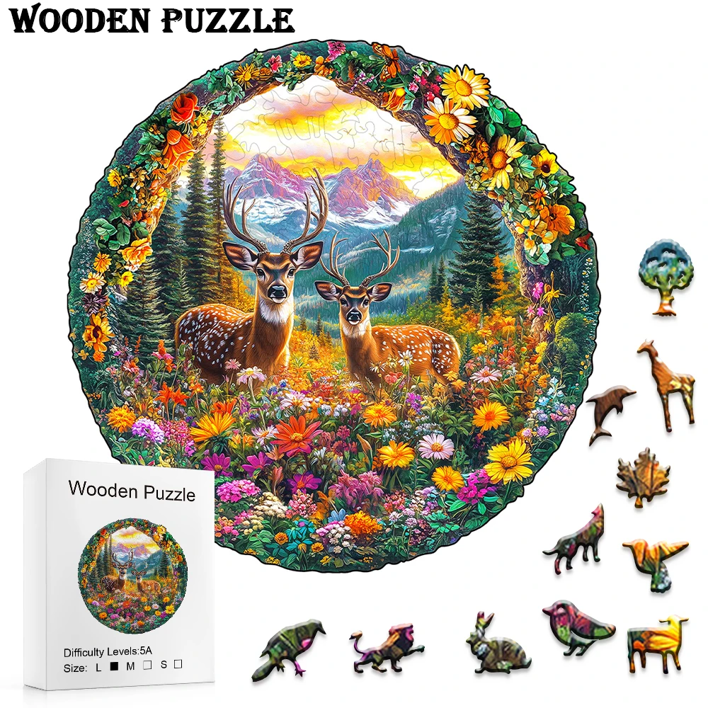 Puzzle Drewniane Jelenie - Puzzle Kosmiczne - Unikalne prezenty na przyjęcia, nieregularne puzzle drewniane w kształcie zwierząt, dekoracyjne obrazy artystyczne