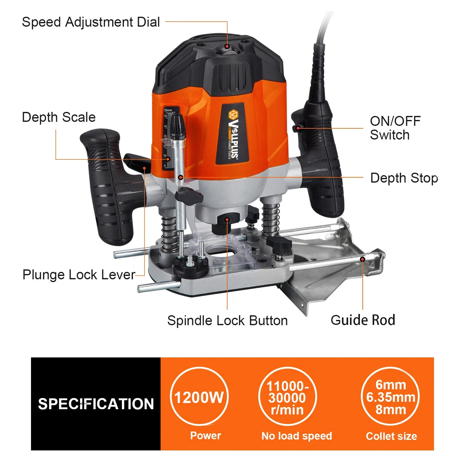 1200W 6/8mm electric Wood router VPER1023 VOLLPLUS