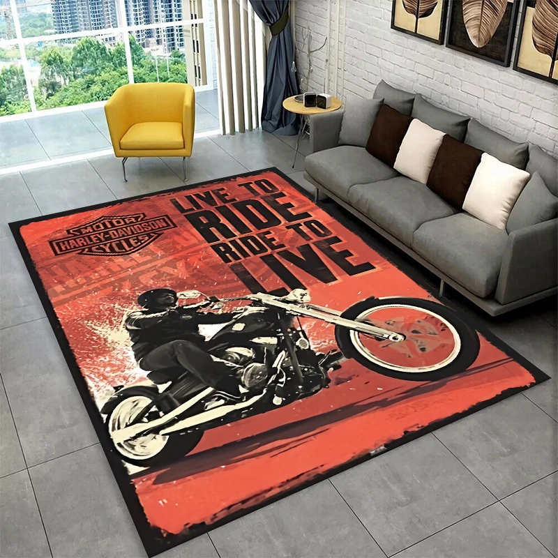 Retro H-Harleys Racing Moto Non-Slip Area Rug for Living Room,Bedroom,Playroom,Soft Carpet Floor Mat Home Decor Rug Kids Room view 4
