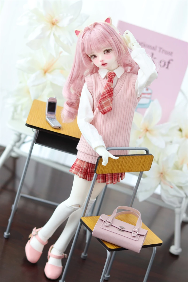 

BJD doll clothes suitable for 1/4 size Pink college style clothes set doll accessories (4/6 points)