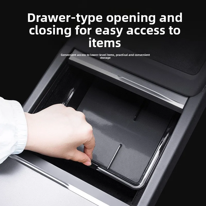 Center Console Organizer for Tesla Model 3 Highland & Model Y Juniper  Armrest Storage Box with Sliding Drawer 2Pcs Interior