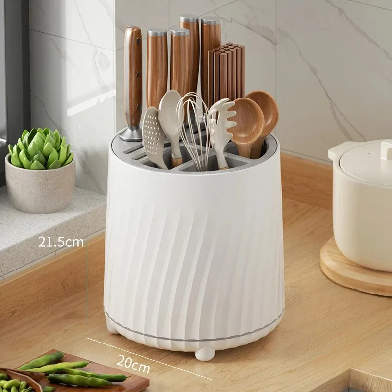 360° Rotatable Knife Holder, Multi-functional Kitchen Storage Rack Drain Basket, Simple Two-color Knife Storage Chopstick Barrel