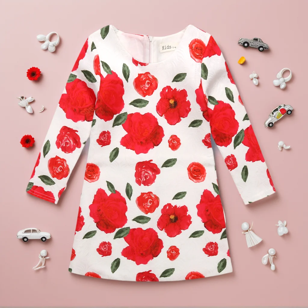 Sanlutoz Casual Party Princess Dresses Baby Kids Girls Flower Cute Printing Autumn Winter Dresses Lovely Clothing