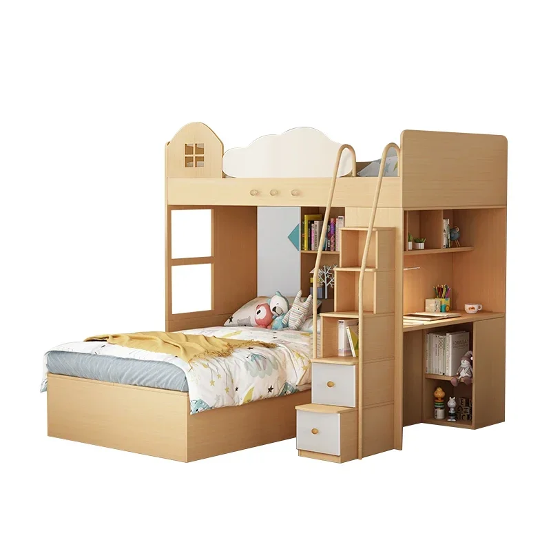 

Nordic small apartment high and low upper and lower tatami bunk multi-functional combination bed with desk