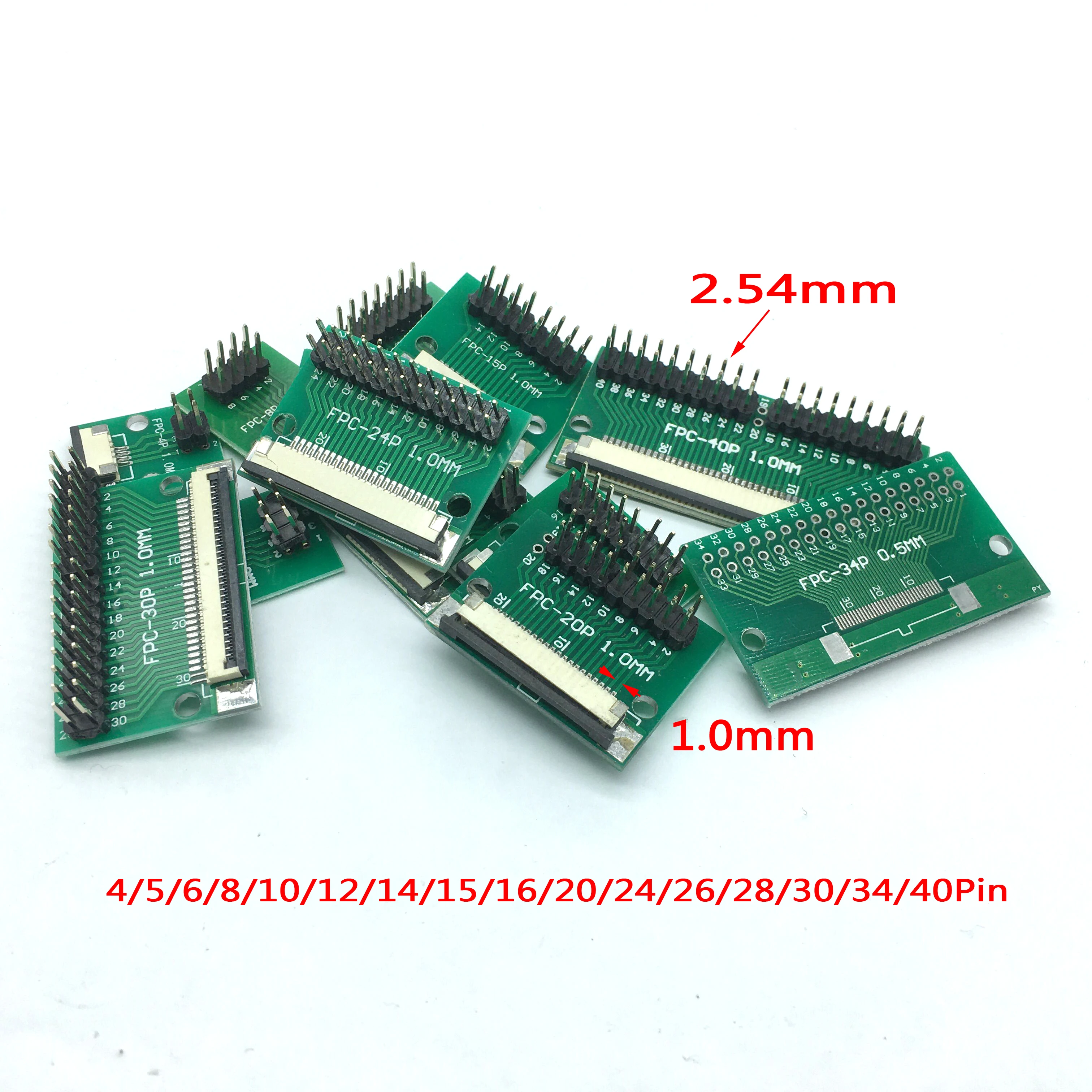 4/5/6/8/10/12/14/15/20/24/26/28/30/34/40 Pin 1.0mm FFC FPC Flat cable Socket converter breakout board TO 2.54mm Double 90° Row