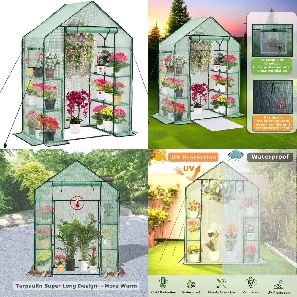 

Портативная 3-ярусная теплица с сетчатыми стенками, 6 полками, покрытием из полиэтилена и 20 бирками для растений для выращивания рассады