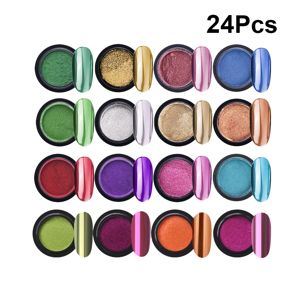 

16 Colors Mirror Glitter Nail Powder Optical Metal Plating Sequins Pigment Long Lasting Custom Nail Art Bottle Set
