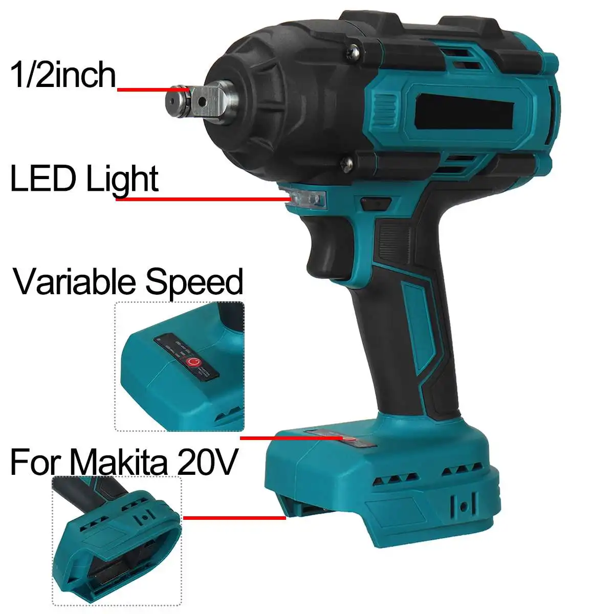 2000N.m Torque Brushless Electric Impact Wrench 1/2inch Socket Wrench Variable Speed Rechargeable For Makita 20V Battery