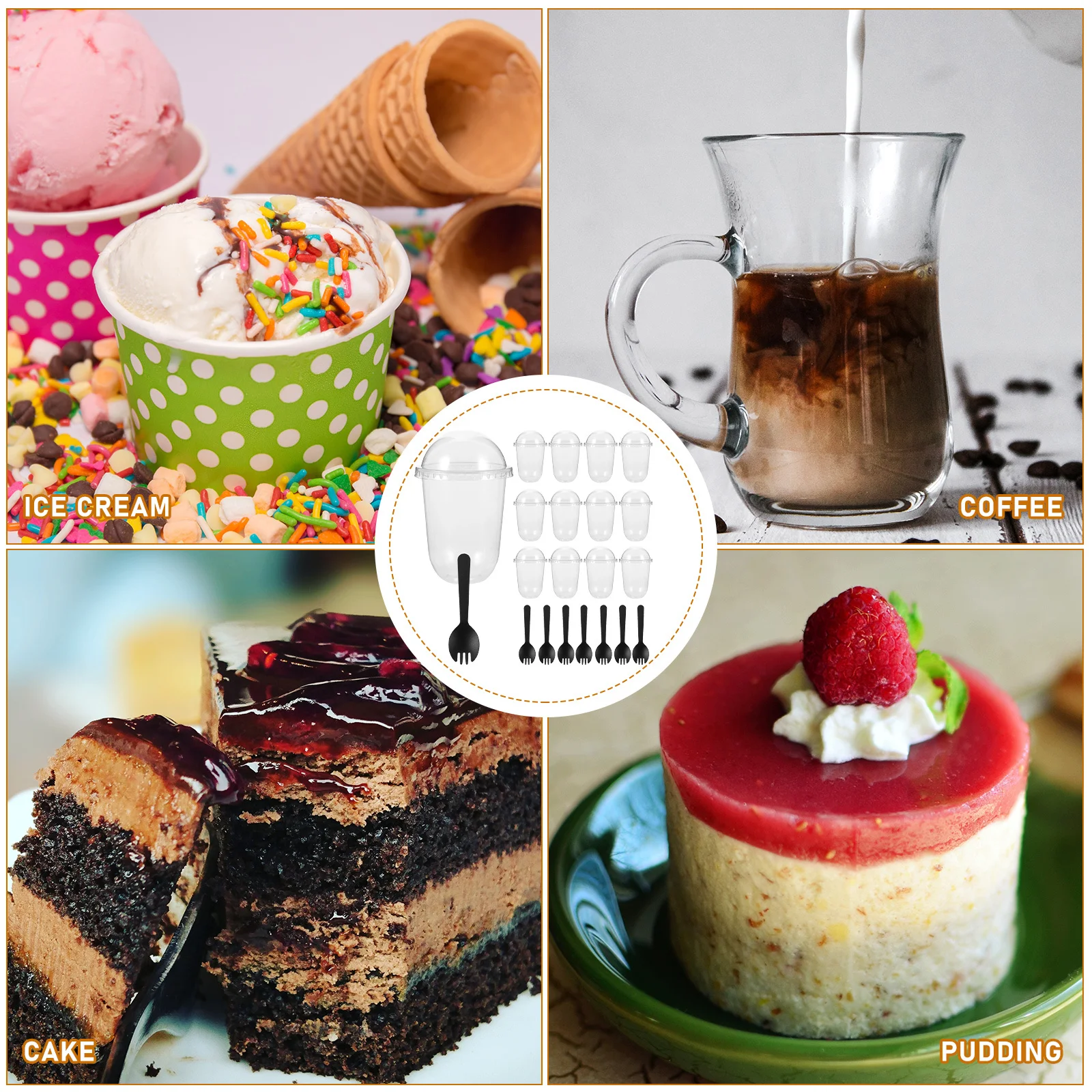 

50Set Clear Mousse Cups with Lids Spoon Plastic Dessert Holder for Home Baking Wedding Party Use Disposable Cups