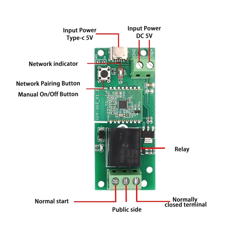 Ewelink Smart USB-C DC 5V DIY Single Channel Bluetooth WIFI Inching Self-Locking Wireless Smart Home Relay Switch Module-Y41A