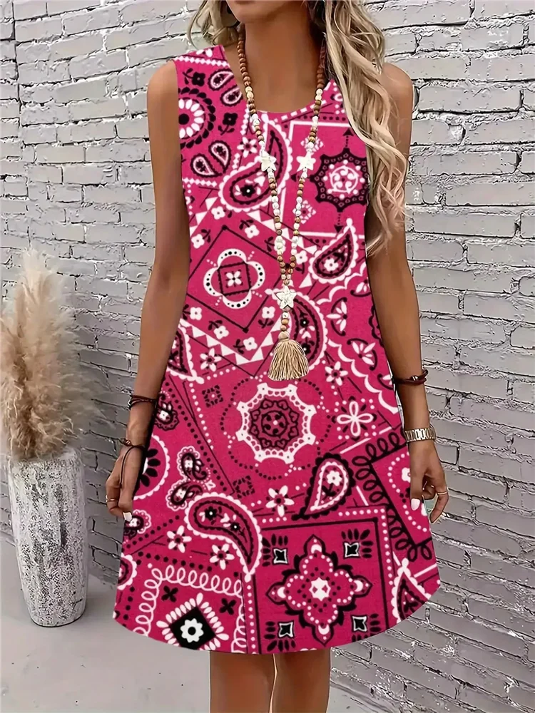2026 New Summer Leopard Print Abstract Women's Dress Fashion Sleeveless Loose Plus Size Clothing For Women Tank Sundress Clothes