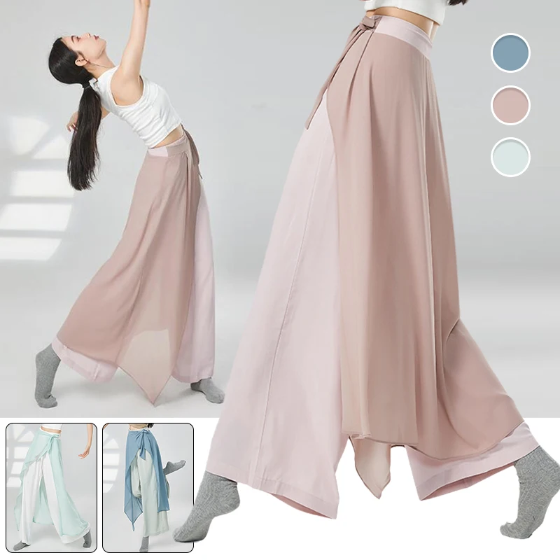 

Women Chiffon Culottes Pants Wide Leg Lace-up Body Rhyme Trousers Ballet Dance Pants Modern Dance Stage Performance Costume