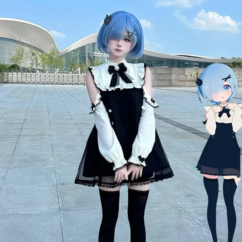 

Anime Re Life In A Different World From Zero Rem Cosplay Costume Girl Lolita Dress Lace Bow Uniform Casual Clothes Halloween