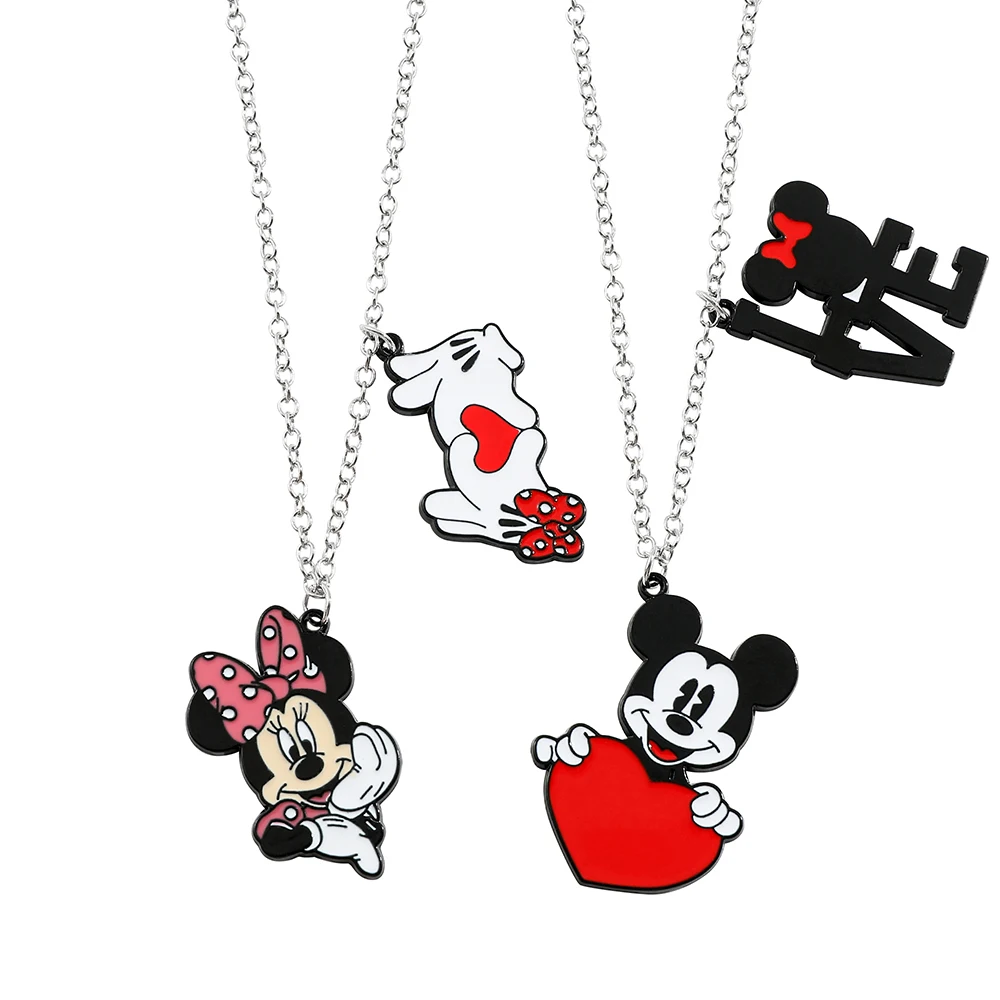 

Металлическое ожерелье с эмалью Микки Мауса, цепочка с кулоном, аксессуары для девушек, двойное ожерелье для пар, хороший подарок на день рождения