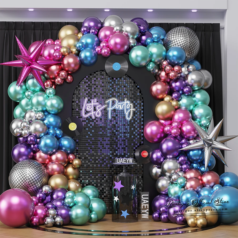 

174/163Pcs Starry Sky Outer Space Themed Balloon Garland Kit 4D Disco Metallic Chrome Air Globos Wedding Birthday Party Decor