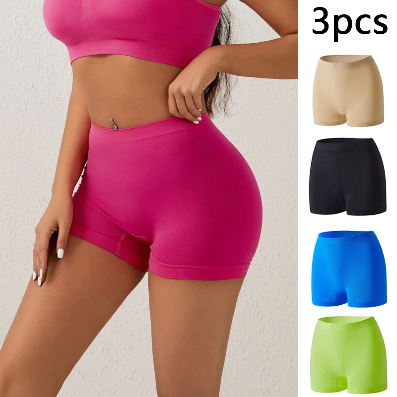 

3pcs Women Seamless High Waist Short Girl Anti Exposure Panties Female Hip Lift Safety Pant Lady Sport Underwear Boyshorts Boxer