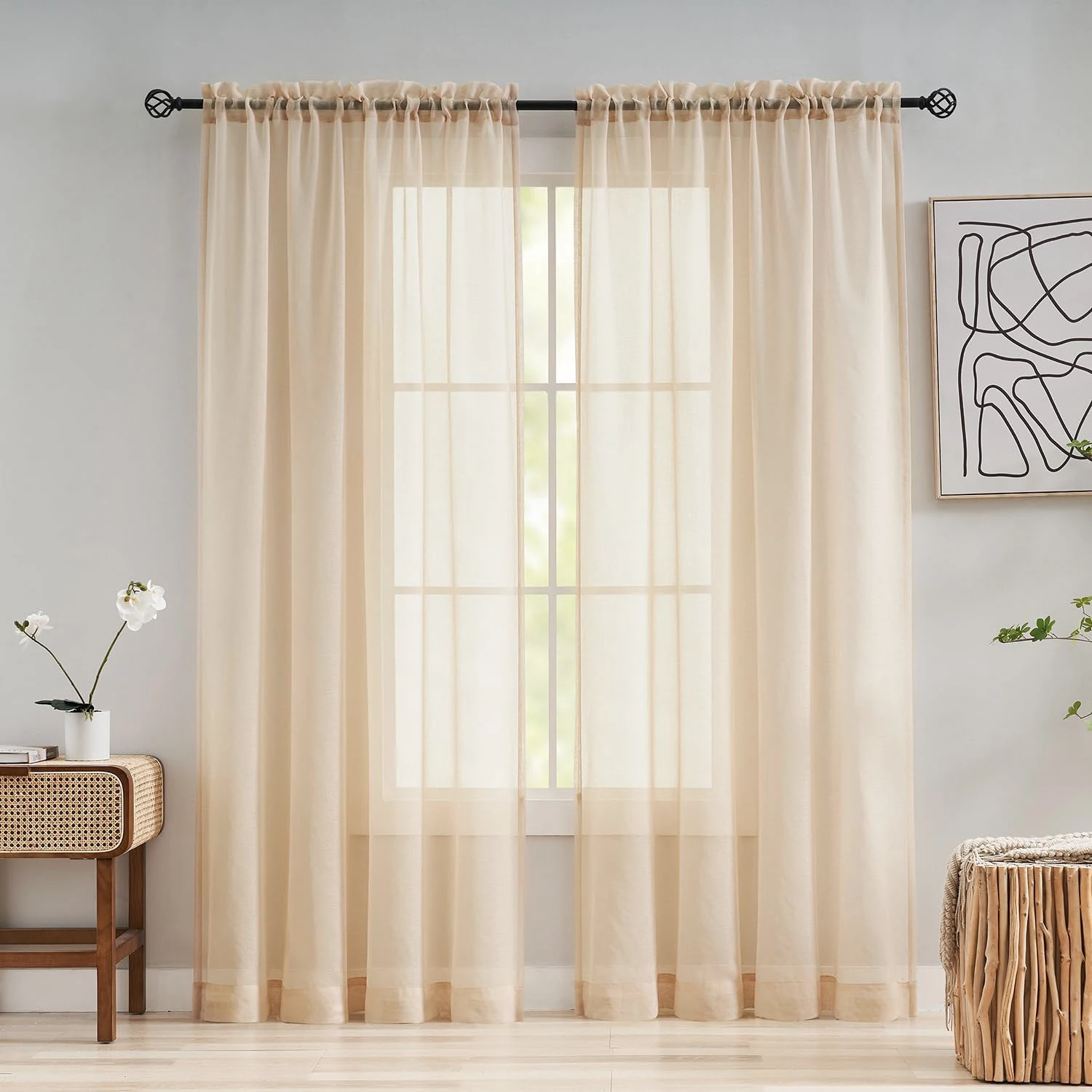 Taupe Sheer Curtains 84 Inches Long, Rod Pocket Sheer Drapes for Living Room, BedroomWindow Treatments for Yard, Patio, Villa,