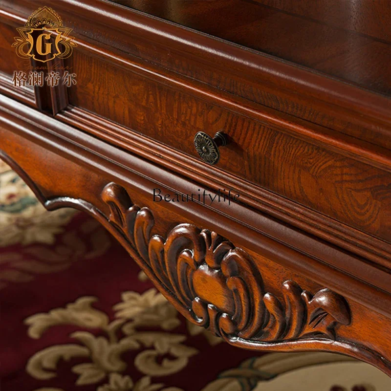 3American Solid Wood Desk and Chair Combination European Style Small Apartment Study Computer Desk