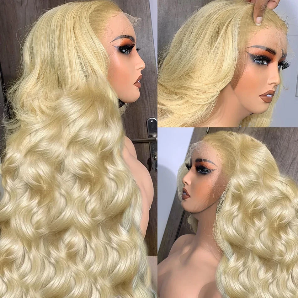 613 blond koronkowe peruki Body Wave 13x6 HD koronkowa peruka z przodu wstępnie oskubane włosy ludzkie w kolorze blond peruki o 250% gęstości