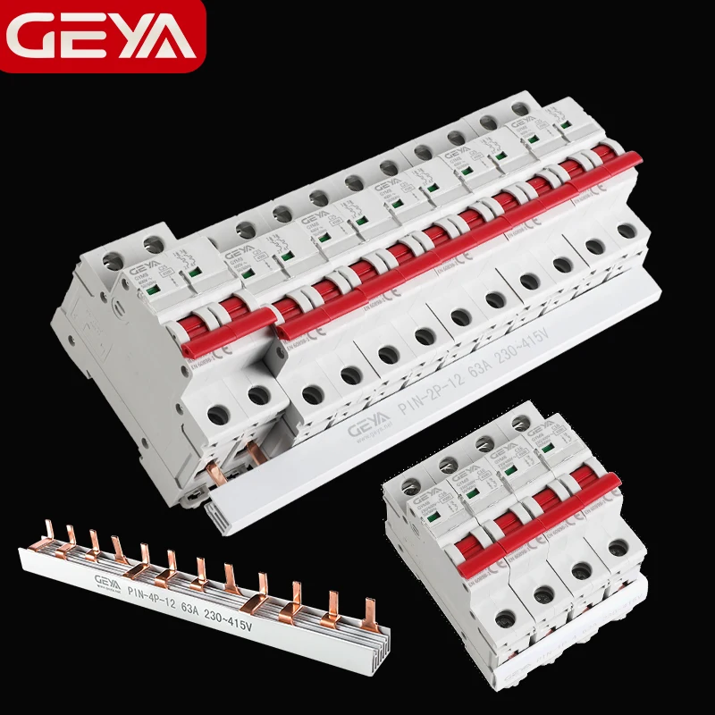 GEYA  Pin & Fork Type 1.4mm Copper Busbar for Circuit breaker 12 Way MCB Connector Busbar Connection 1A-63A 1P 2P 3P 4P
