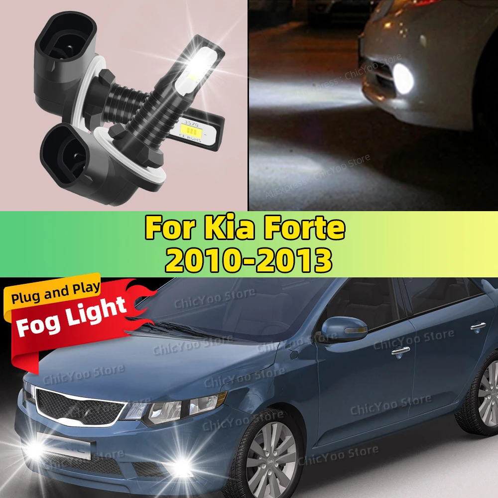 

2X LED Car Light Front Bulb Fog Lamp 20000LM Ultra Bright For Kia Forte 2010 2011 2012 2013 Crisp Cut-Off Line Anti-Glare