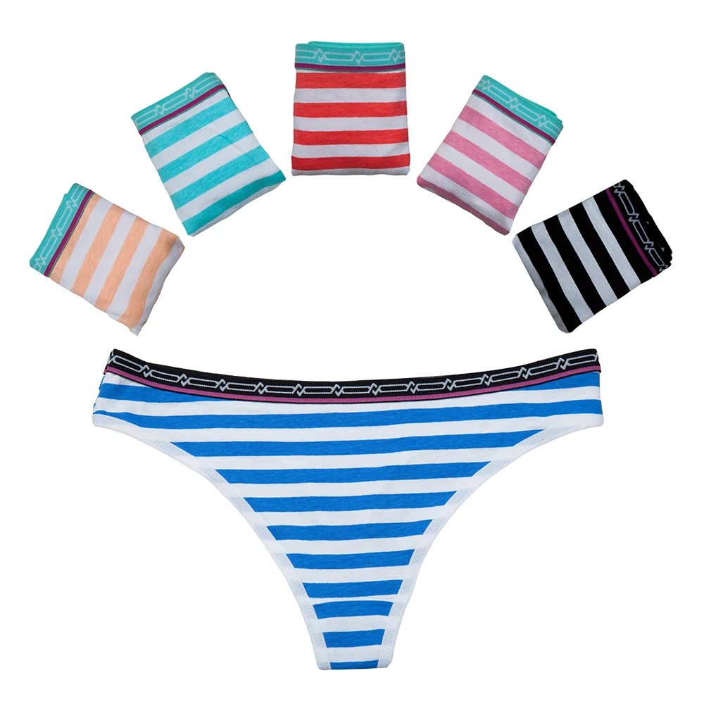 Women Thong Cotton Panties Sexy G-Strings Girls Briefs Set Ladies Underpants Striped Underwear Lingerie Strings 5 Pcs/lot