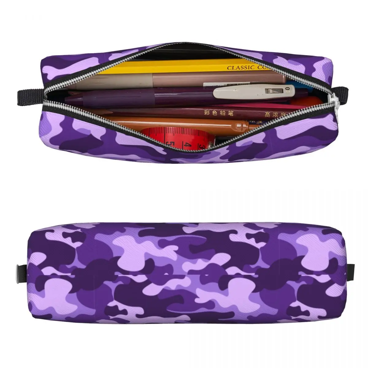 Purple Military Camouflage Pencil Case New Camo Print Pen Holder Bags Girl Boy Big Capacity Office Zipper Pencil Pouch