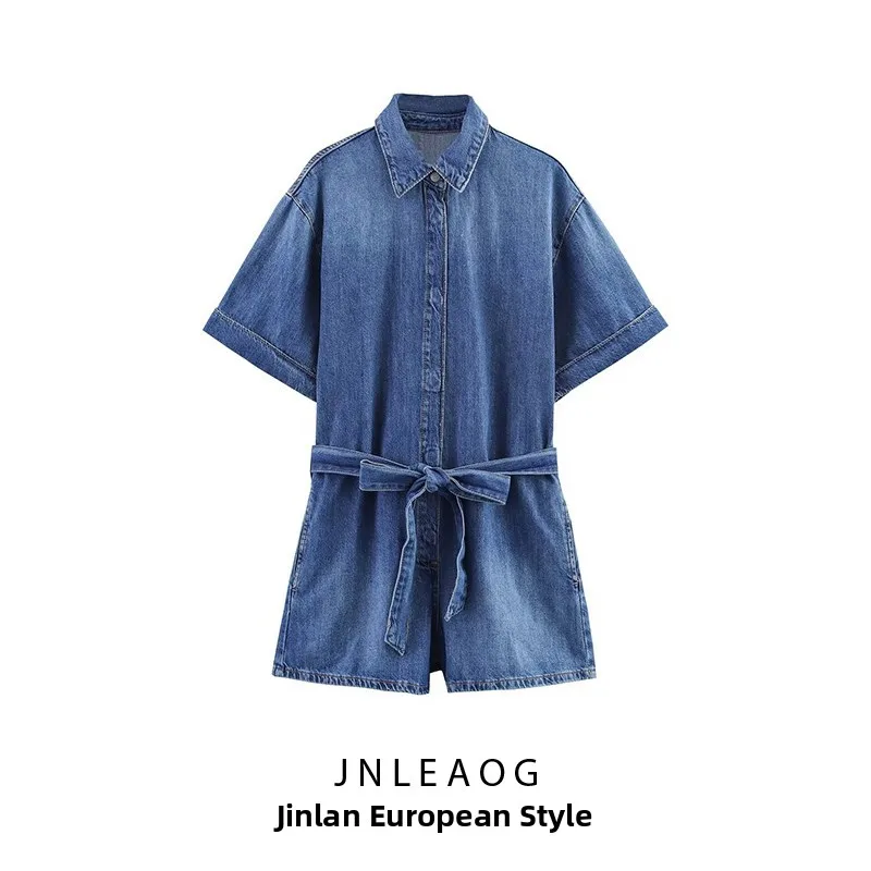 

JNLEAOG Fall New Women's Faion Belted Denim ort Onesie Straight Cut mid Waist ort Length 5%-70% Polyester Blend