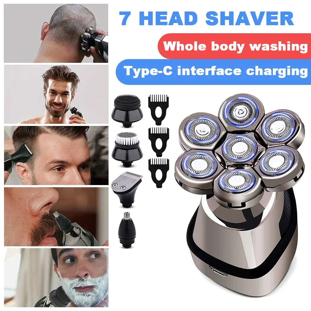 Smart Electric Shaver Men Clipper LED Men's Razor Shaving Machine 7D Shavers Independently 7 Cutter Floating Head Auto Cleaning