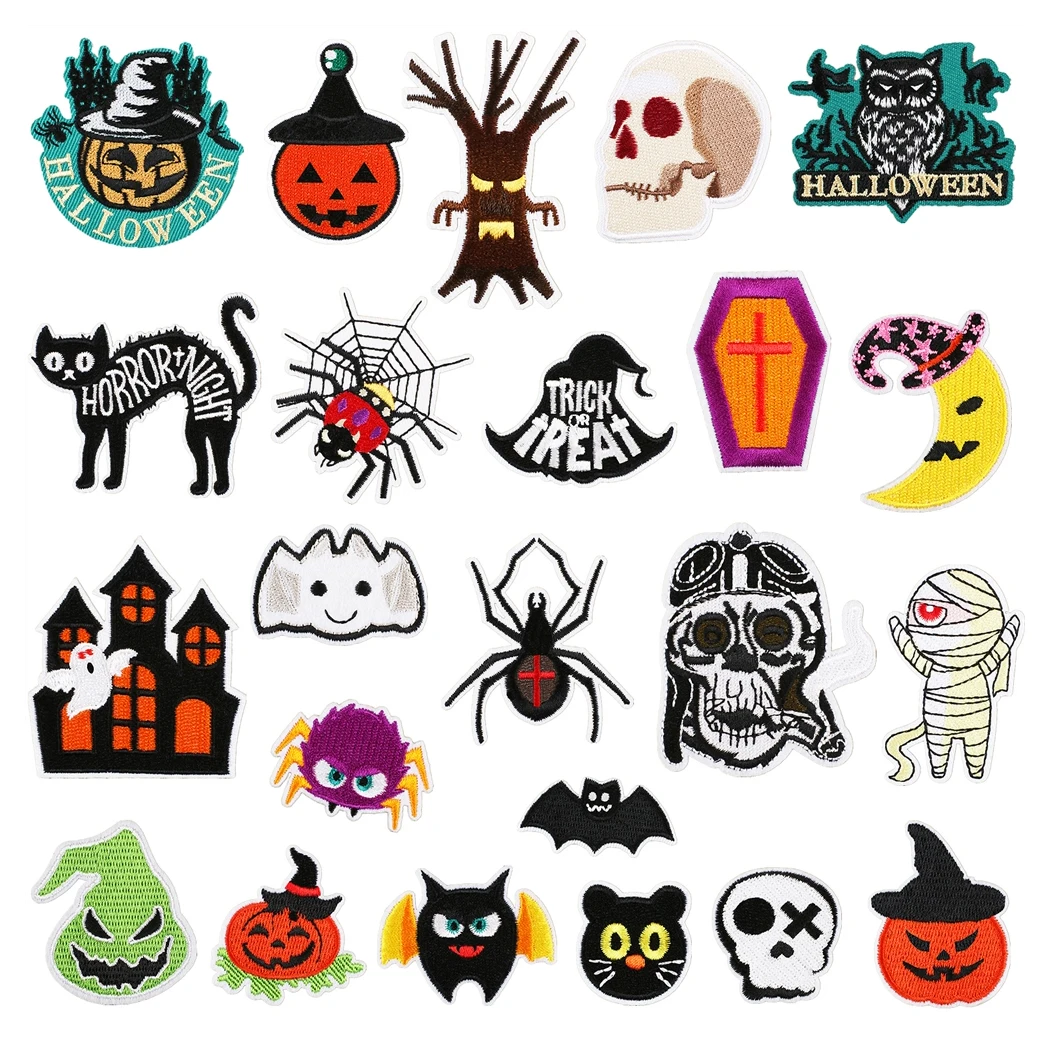 1pcs Patch Stickers Iron On Patches for Clothing Sewing Halloween Terror Embroidery Fusible Applique Badge Bag Decoration Stripe