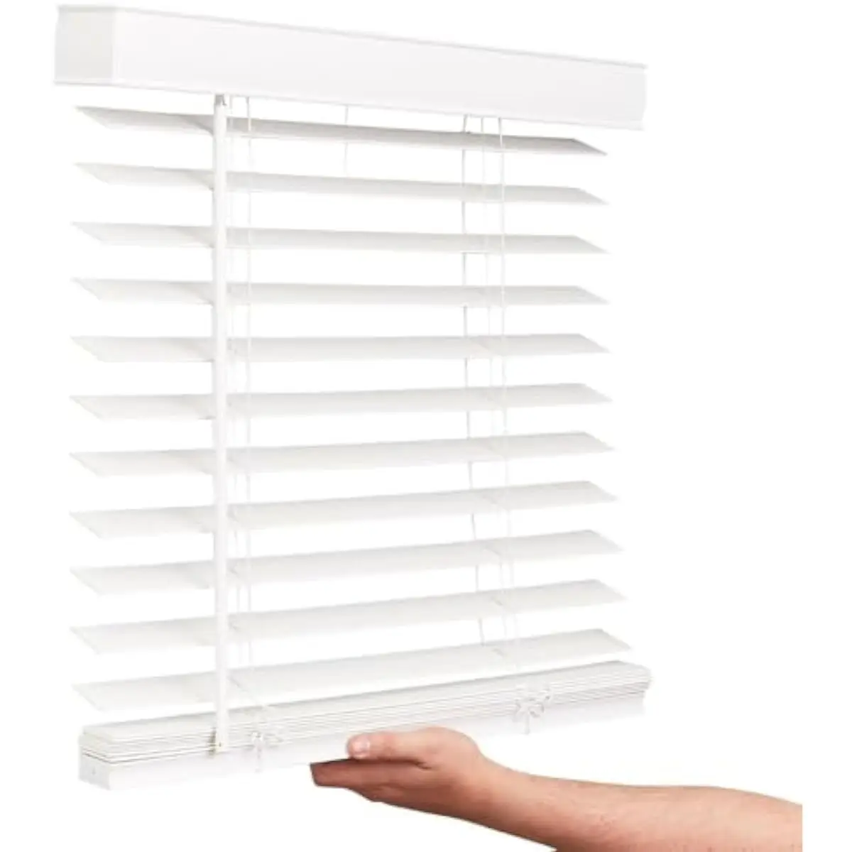 Cordless Engineered Wood Window Blinds – 34.5 Inches Wide by 84 Inches Tall, Snow White Smooth 2 Inch Slats, Room-Darkening Inte