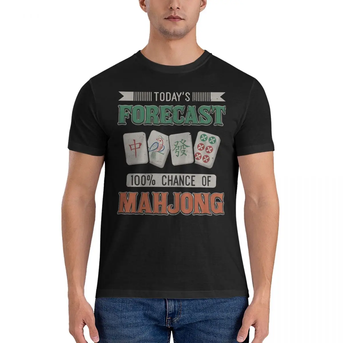 Men Today's Forecast 100% Chance Of Mahjong Party Mahjong Game T Shirt Mahjong Pure Cotton Clothing Novelty Short Sleeve Round