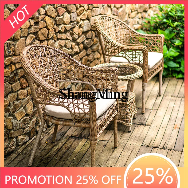 

CL Balcony Leisure Chair with Backrest, Home Small Coffee Table Three-Piece Set, Outdoor Courtyard Combination Rattan Chair