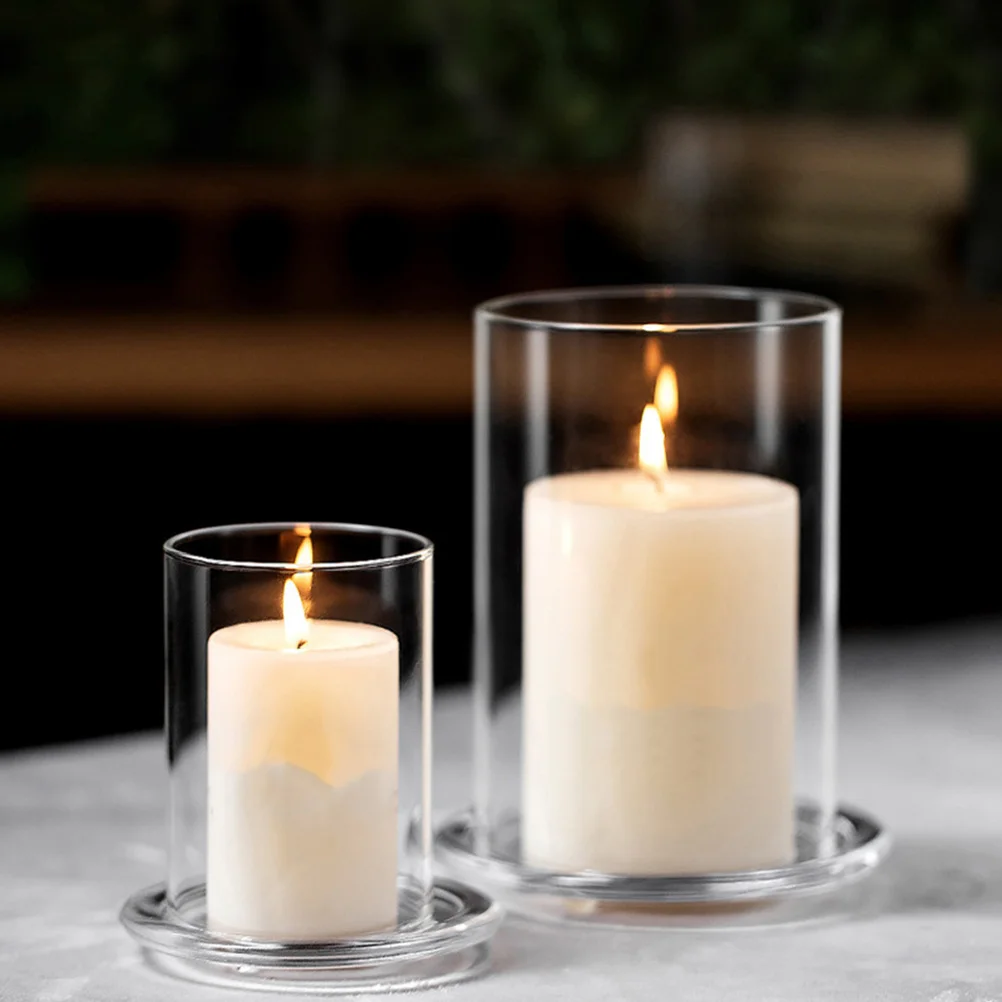 

Decorative Clear Glass Cover Windproof Sleeve for Home Banquet Tabletop Use Holder Sleeve Clear Candleholders
