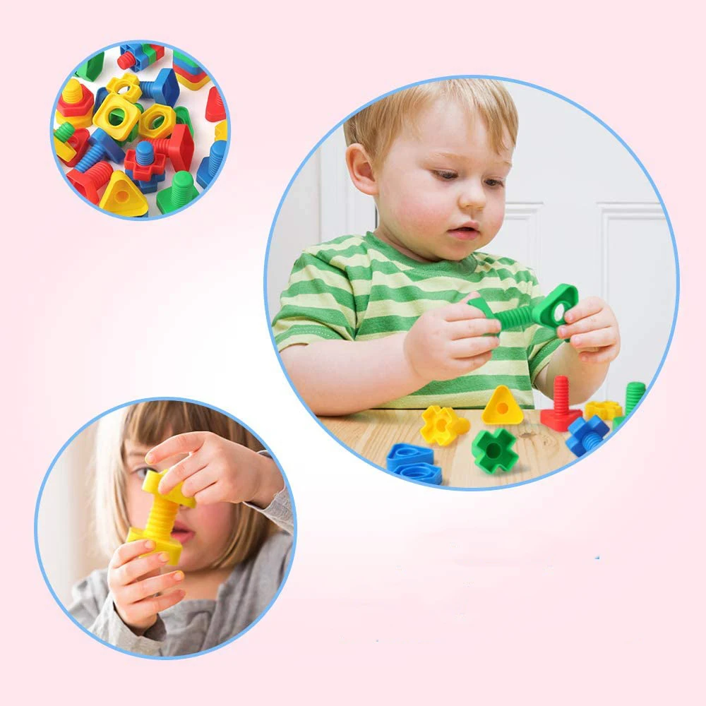 6Pcs Nut Shape Screw Building Blocks Match Puzzle Toys For Children Infant Montessori Shape Color Recognize Educational Toys